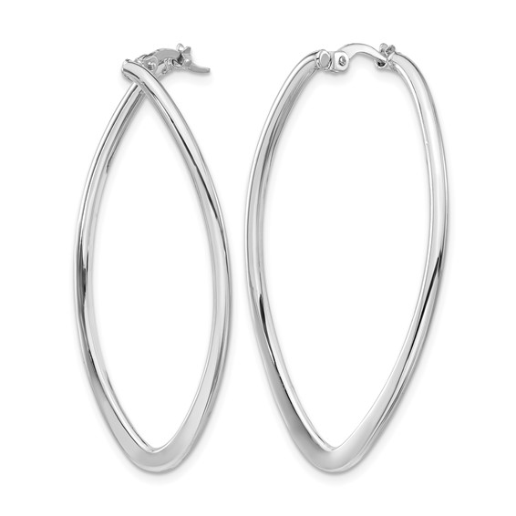 Leslie's 14K w/ White Rhodium Plating Polished Oval Hoop Earrings