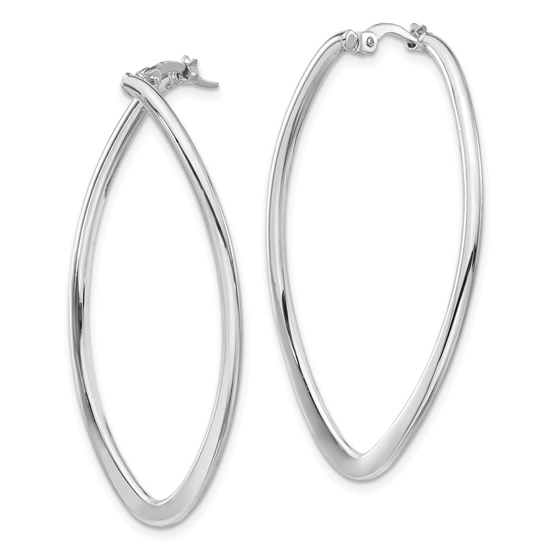 14K w/ White Rhodium Plating Polished Oval Hoop Earrings
