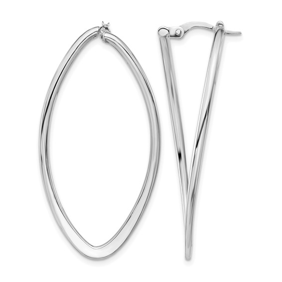 Leslie's 14K w/ White Rhodium Plating Polished Oval Hoop Earrings