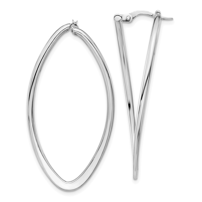 14K w/ White Rhodium Plating Polished Oval Hoop Earrings