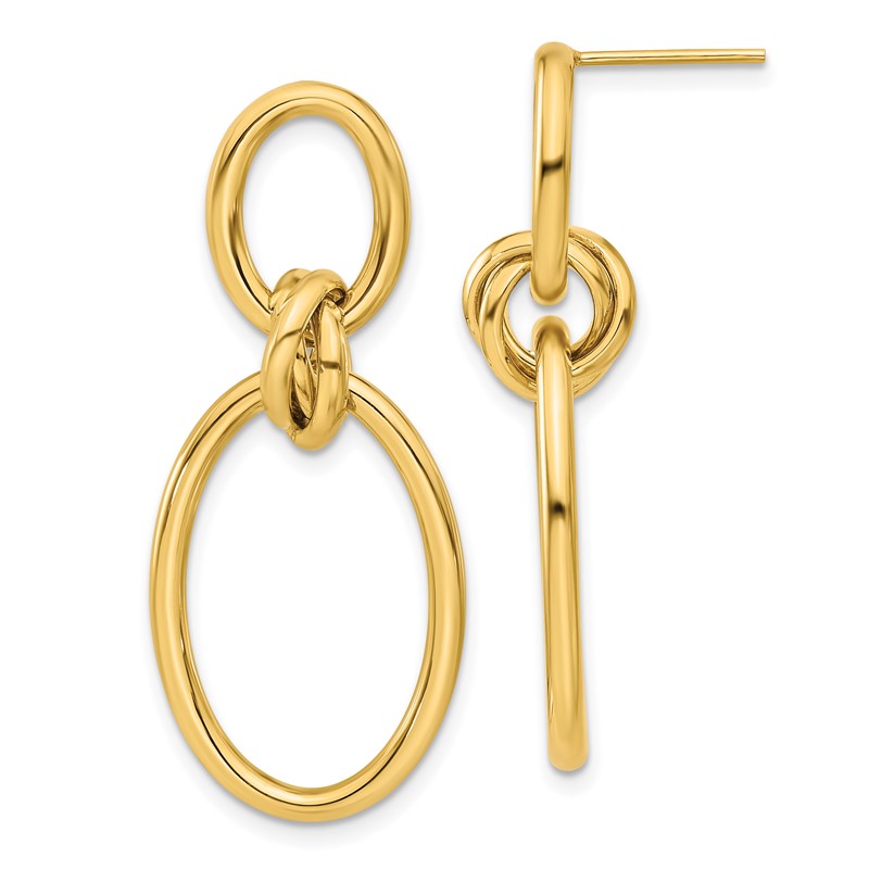 14K Polished Oval Dangle Post Earrings