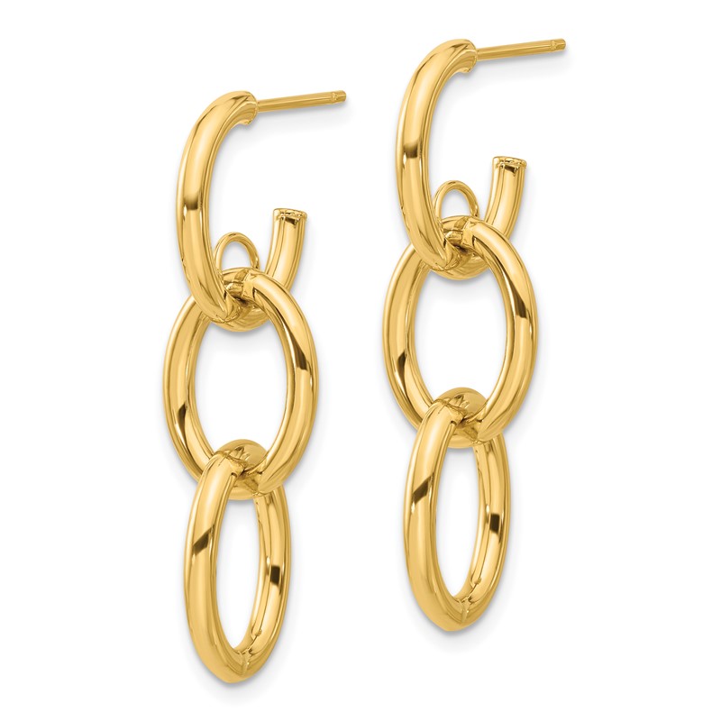 14K Polished Double Round Dangle Post Earrings