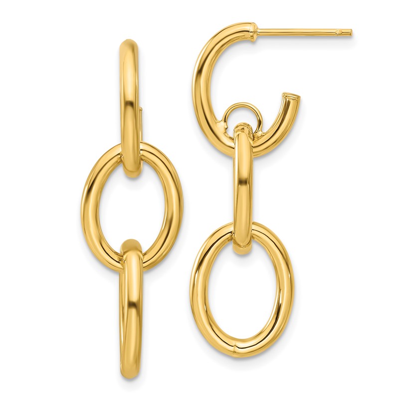 14K Polished Double Round Dangle Post Earrings