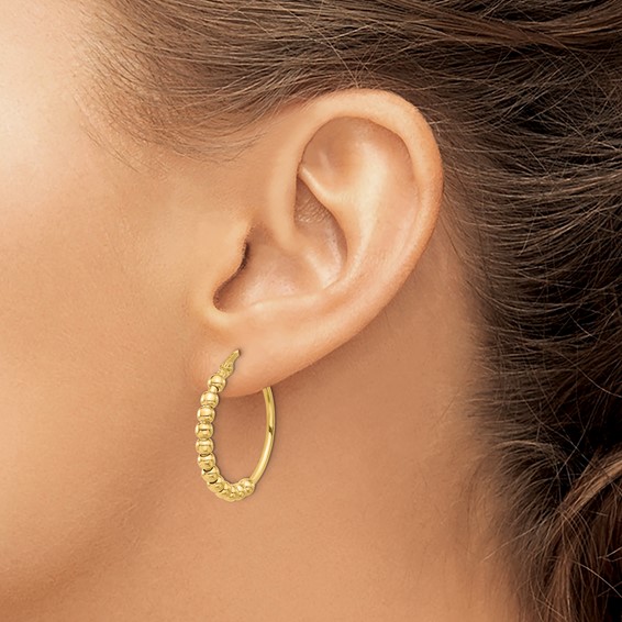 Leslie's 14K Polished Beaded Hoop Earrings
