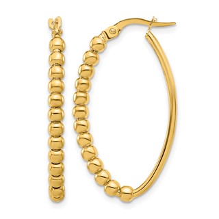 Leslie's 14K Polished Beaded Oval Hoop Earrings