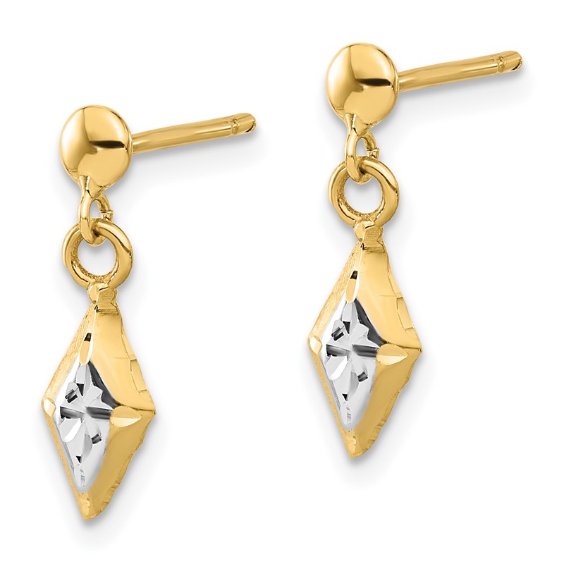 14K and White Rhodium Polished Post Dangle Earrings