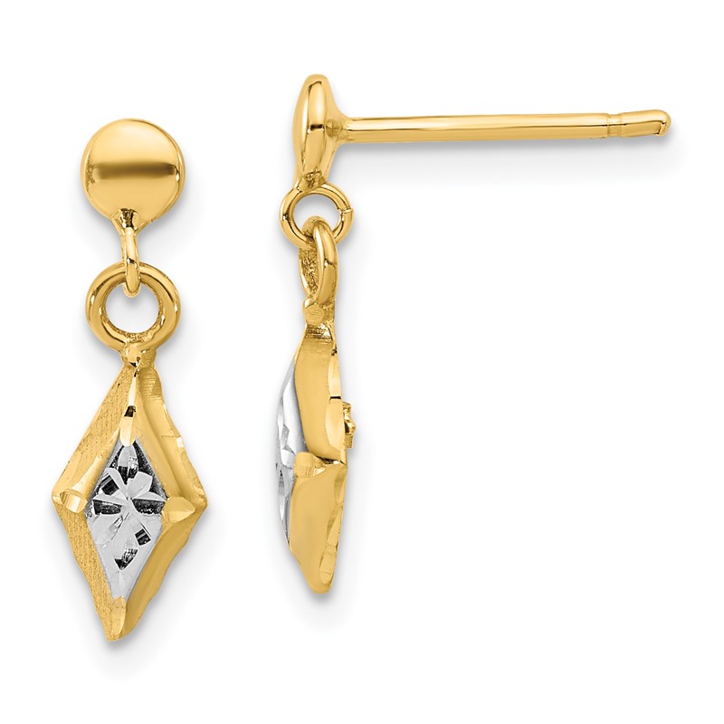 14K and White Rhodium Polished Post Dangle Earrings