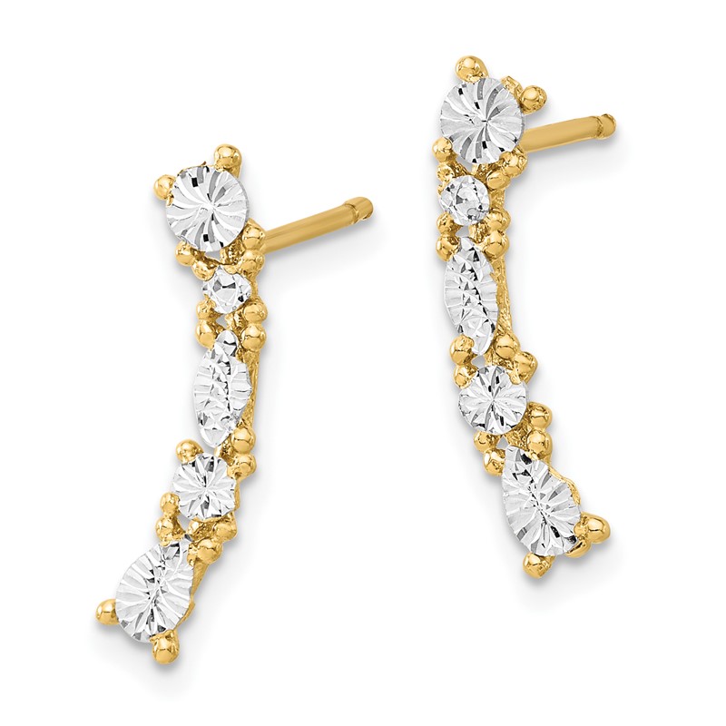 14K and White Rhodium Polished and Diamond-cut Post Earrings