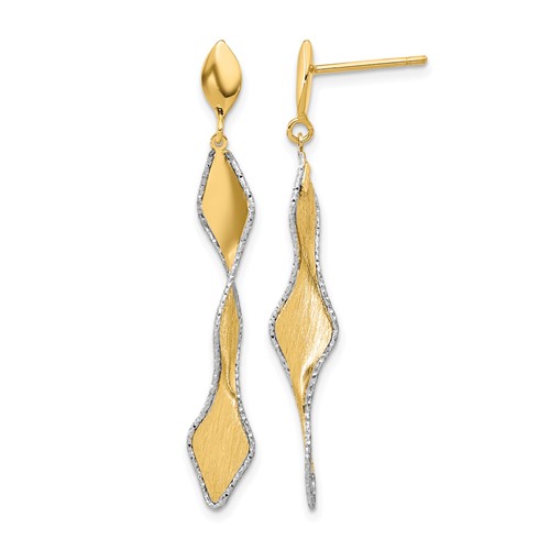 14K and White Rhodium Polished and Satin Post Dangle Earrings