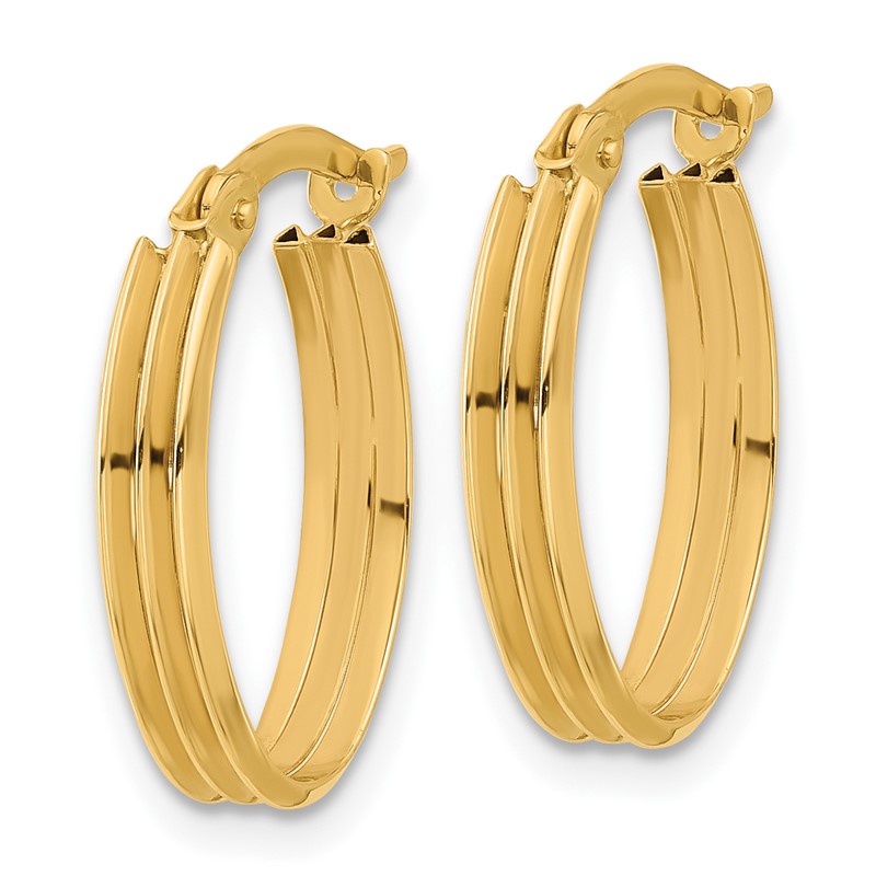 14K Polished and Grooved Oval Hoop Earrings