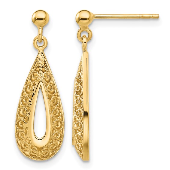 Leslie's Gold Polished Decorative Dangle Post Earrings