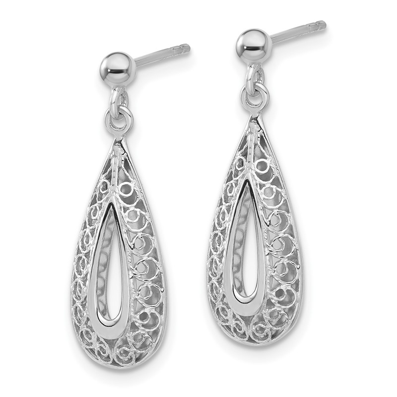 14K White Gold Filigree Teardrop Post Dangle Earrings