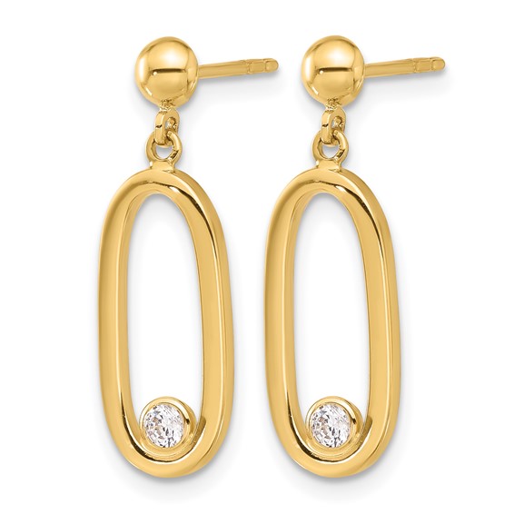 Leslie's 14K Polished CZ Oval Dangle Post Earrings