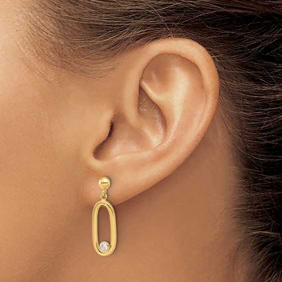 Leslie's 14K Polished CZ Oval Dangle Post Earrings