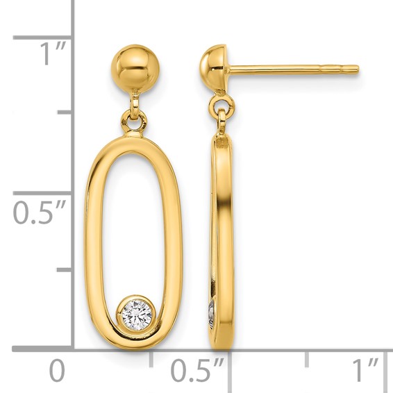 Leslie's 14K Polished CZ Oval Dangle Post Earrings