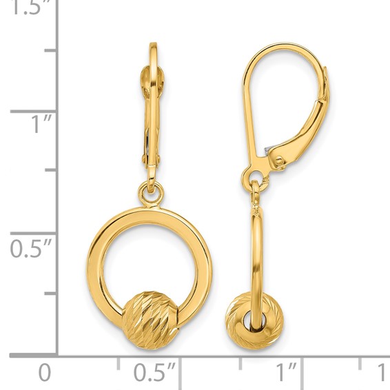 Leslie's 14K Polished and Diamond-cut Beads Leverback Earrings