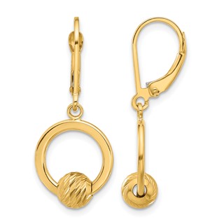 Leslie's 14K Polished and Diamond-cut Beads Leverback Earrings