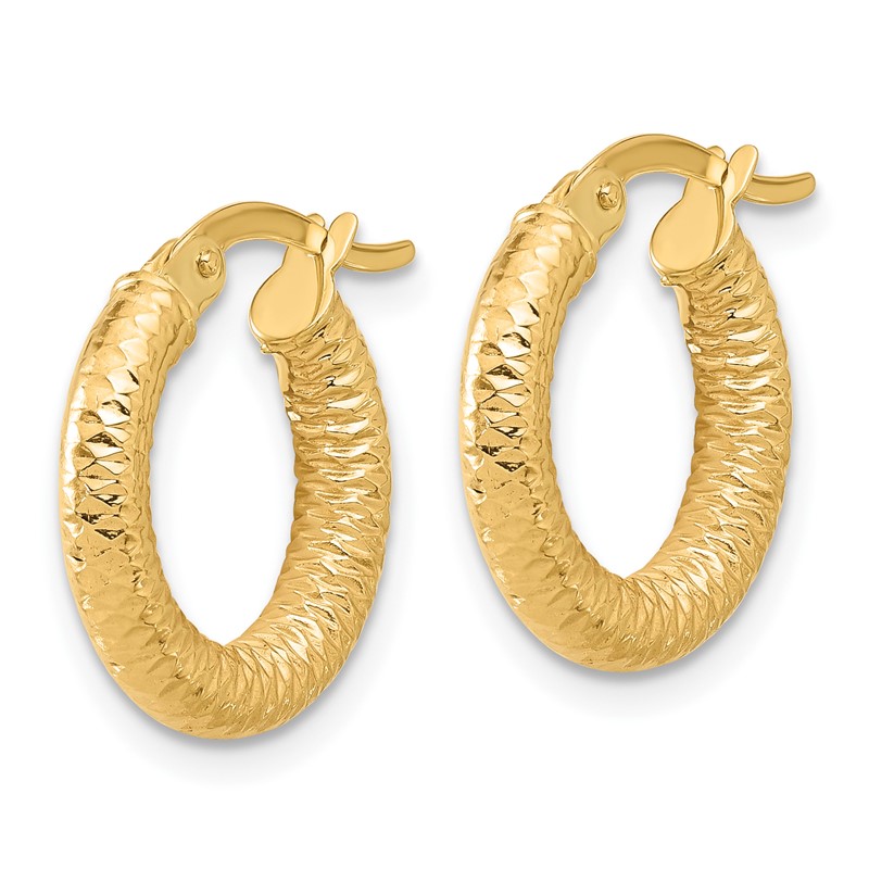 14K Polished and Diamond-cut Hoop Earrings