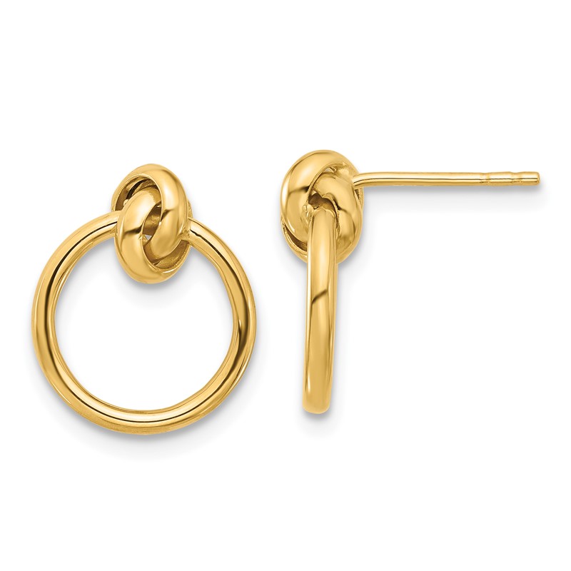 14K Polished Knot Circle Drop Post Earrings