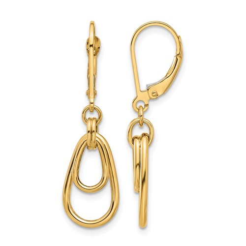 14K Polished Teardrop Dangle Leverback Earrings