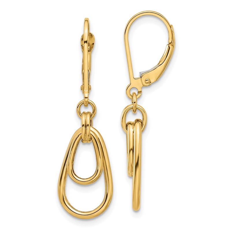 14K Polished Teardrop Dangle Leverback Earrings