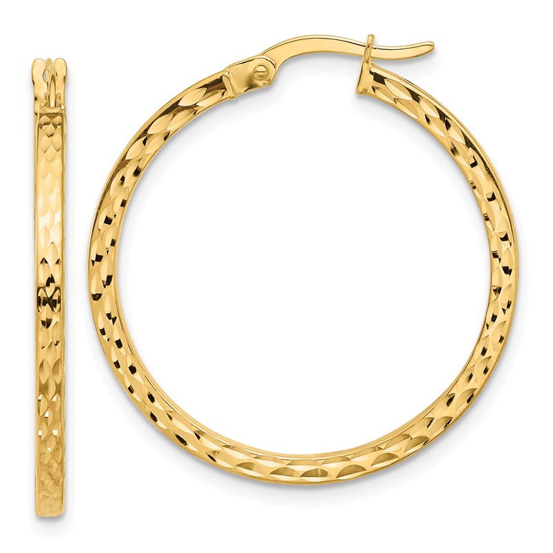 14K Diamond-cut Hoop Earrings