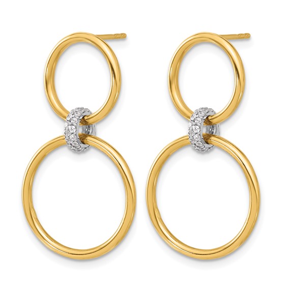 Leslie's 14K Two-tone Polished CZ Circles Dangle Post Earrings