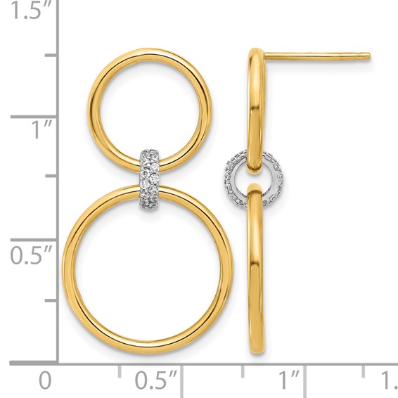 Leslie's 14K Two-tone Polished CZ Circles Dangle Post Earrings
