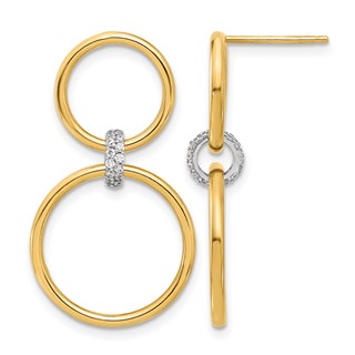 Leslie's 14K Two-tone Polished CZ Circles Dangle Post Earrings