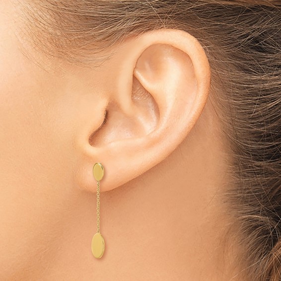 Leslie's 14K Polished Oval Discs Dangle Post Earrings
