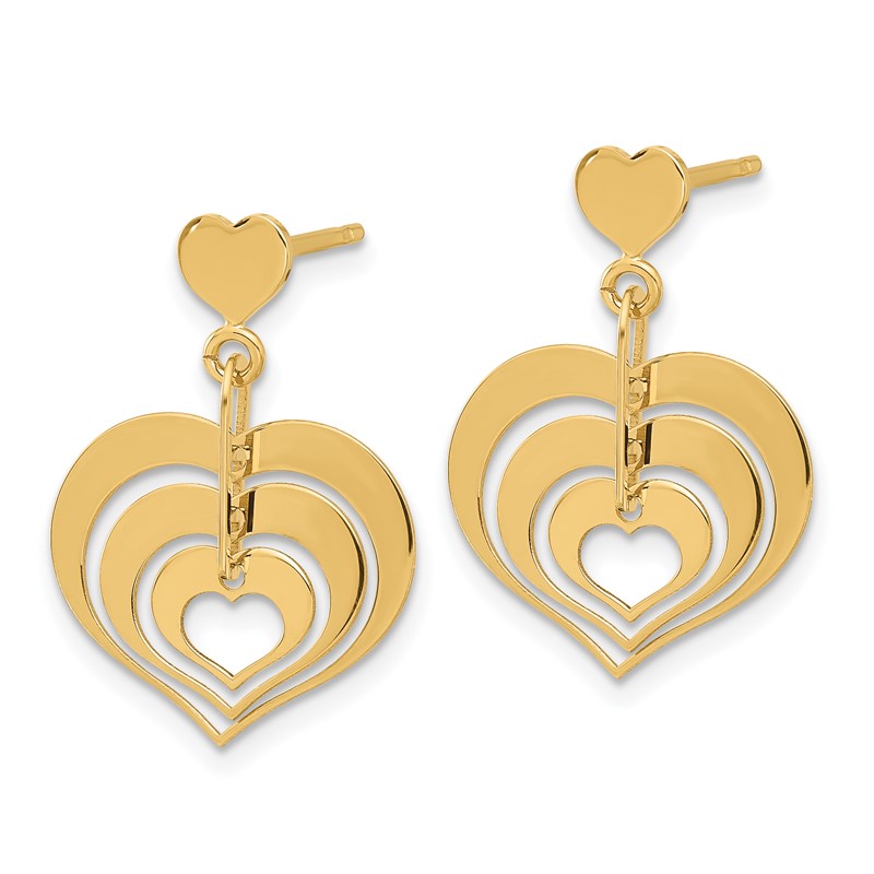 14K Polished Hearts Dangle Post Earrings