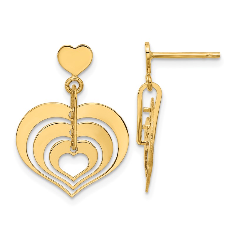 14K Polished Hearts Dangle Post Earrings