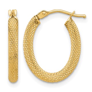 Leslie's 14K Polished and Textured Oval Hoop Earrings