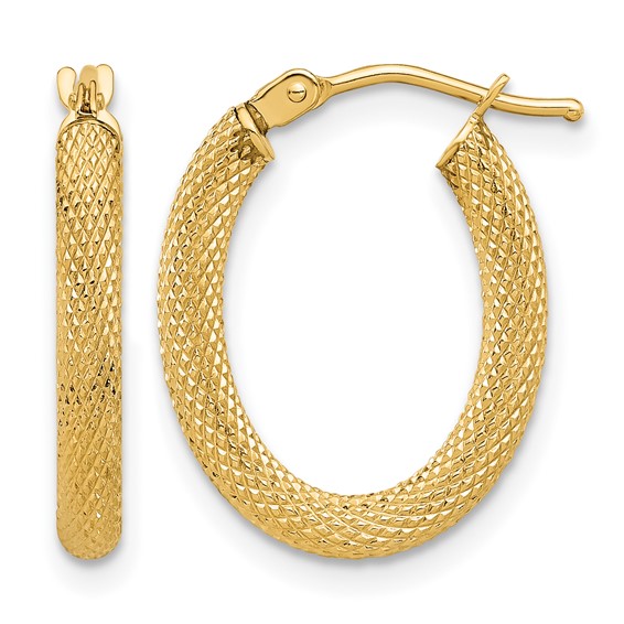 Leslie's 14K Polished and Textured Oval Hoop Earrings