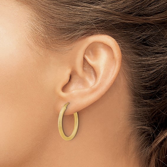 Leslie's 14K Polished and Textured Round Hoop Earrings