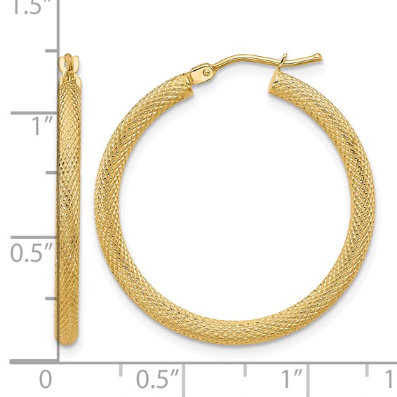 Leslie's 14K Polished and Textured Round Hoop Earrings