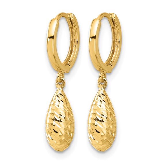 Leslie's 14K Polished and Diamond-cut Dangle Hoop Earrings