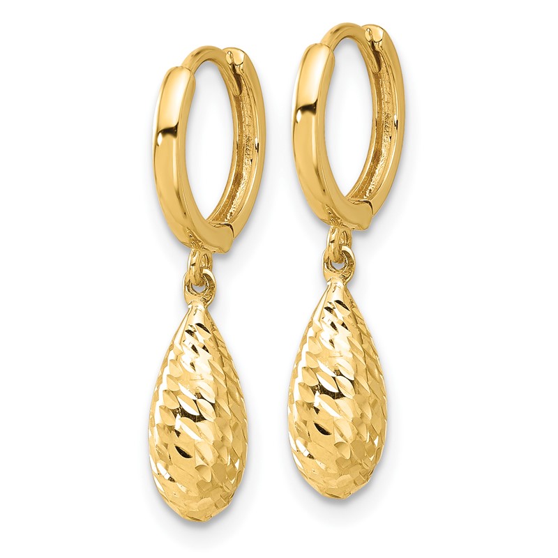 14K Polished and Diamond-cut Dangle Hoop Earrings