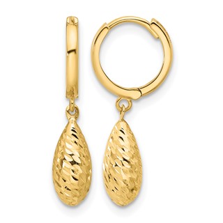 Leslie's 14K Polished and Diamond-cut Dangle Hoop Earrings