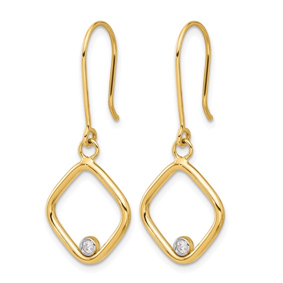 Leslie's 14K with Rhodium Polished CZ Square Dangle Earrings