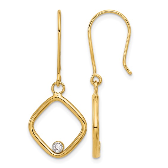 Leslie's 14K with Rhodium Polished CZ Square Dangle Earrings