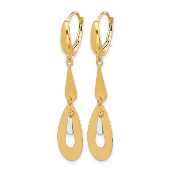 Leslie's 14K Two-tone Polished Teardrop Dangle Leverback Earrings