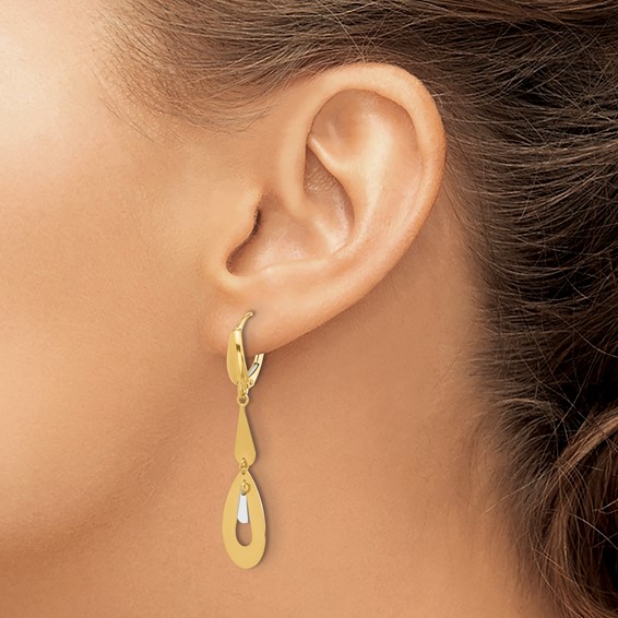 Leslie's 14K Two-tone Polished Teardrop Dangle Leverback Earrings