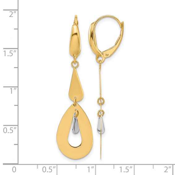 Leslie's 14K Two-tone Polished Teardrop Dangle Leverback Earrings