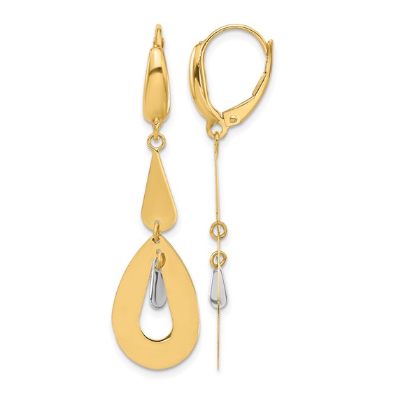 Leslie's 14K Two-tone Polished Teardrop Dangle Leverback Earrings
