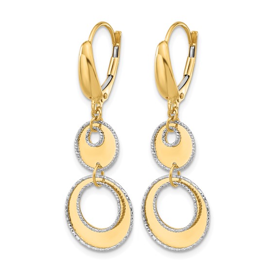 Leslie's 14K Two-tone Polished and Dia-cut Circles Dangle Leverback Earring
