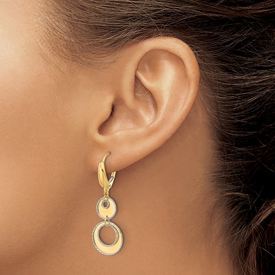 Leslie's 14K Two-tone Polished and Dia-cut Circles Dangle Leverback Earring