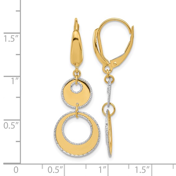 Leslie's 14K Two-tone Polished and Dia-cut Circles Dangle Leverback Earring