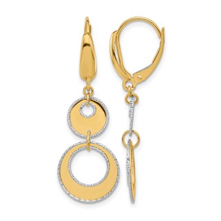 Leslie's 14K Two-tone Polished and Dia-cut Circles Dangle Leverback Earring