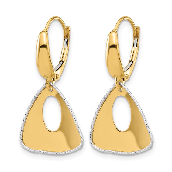 Leslie's 14K Two-tone Pol and Dia-cut Triangle Dangle Leverback Earrings